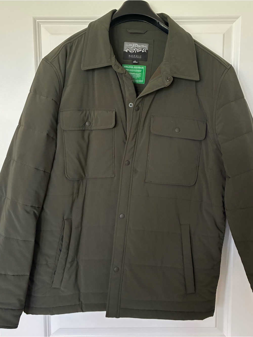 Men’s J Crew Olive Green Men's Quilted Primaloft Insulated Shirt Jacket